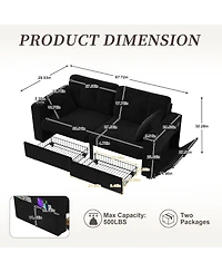 Rainsken Modern 2-Seater Chenille Couch, 67 Inch Loveseat Sofa with Usb Ports, Cup Holders, Storage and Solid Wood Frame for Living Room