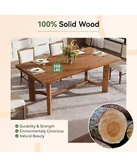 Tribesigns 63" Solid Wood Dining Table for 4-6, Farmhouse Rectangle Kitchen Table with Thicken Tabletop and Sturdy Construction, Wooden Dinner Ta