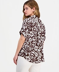 Anne Klein Essentials Petite Printed Button-Front Top