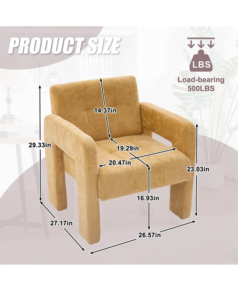 Rainsken Modern Accent Chair, Chenille Fabric Upholstered Armchair, Single Lounge Chair for Living Room, Bedroom, Reading Nook