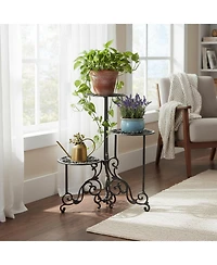 Yigii 3 Tier Cast Iron Plant Stand Foldable Rustic Metal Shelf 24in Tall Indoor Outdoor Flower Pot Holder Display Rack