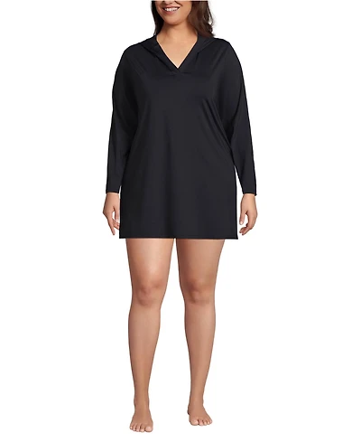 Lands' End Plus SunShade Upf 50 Hooded Mini Swim Cover-Up Dress