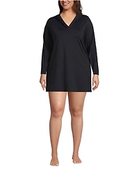 Lands' End Plus SunShade Upf 50 Hooded Mini Swim Cover-Up Dress