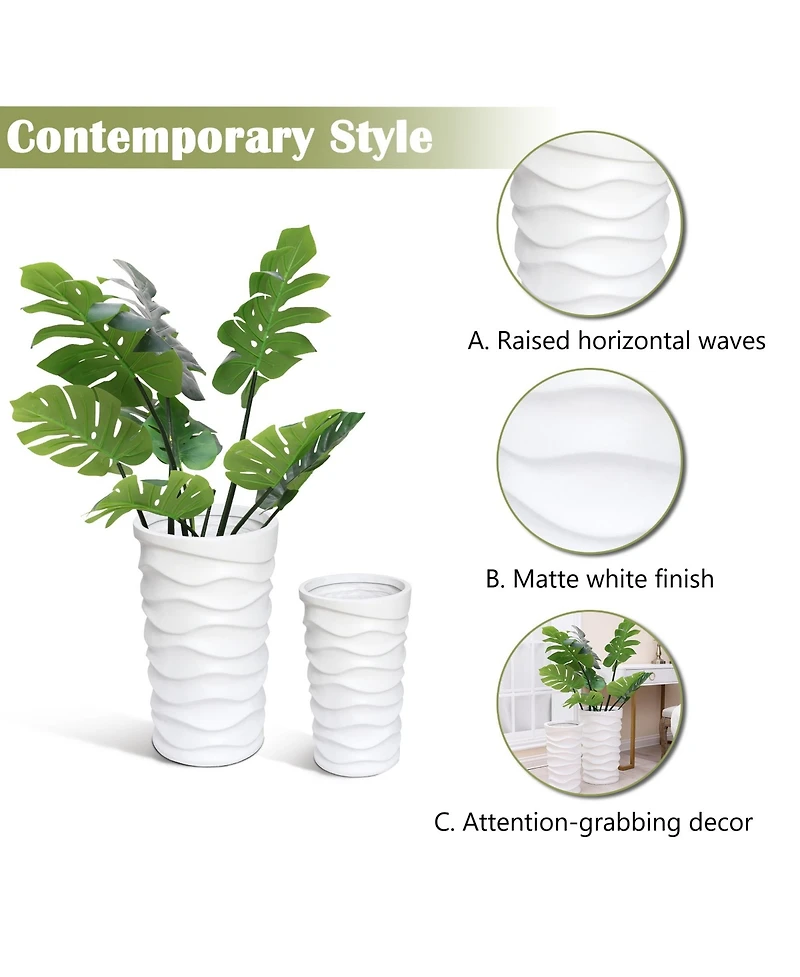 LuxenHome Set of 2 Waves Tall Round MgO Planters