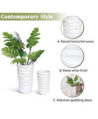 LuxenHome Set of 2 Waves Tall Round MgO Planters