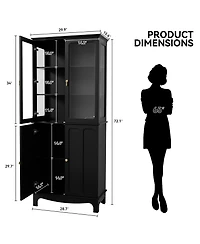 Yigii 72" Freestanding Kitchen Pantry Storage Cabinet Glass Door Adjustable Shelves Multifunctional Classical