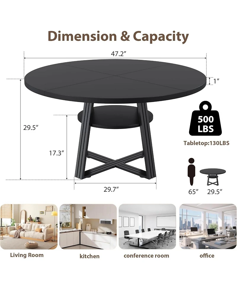 gaomon Round Dining Table for 4-6, 47.2 in Farmhouse Kitchen Table with Storage, Circle Dinner Tables for Kitchen, Dining Room
