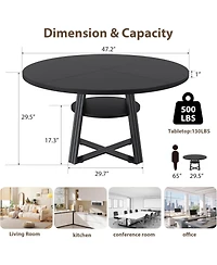 gaomon Round Dining Table for 4-6, 47.2 in Farmhouse Kitchen Table with Storage, Circle Dinner Tables for Kitchen, Dining Room