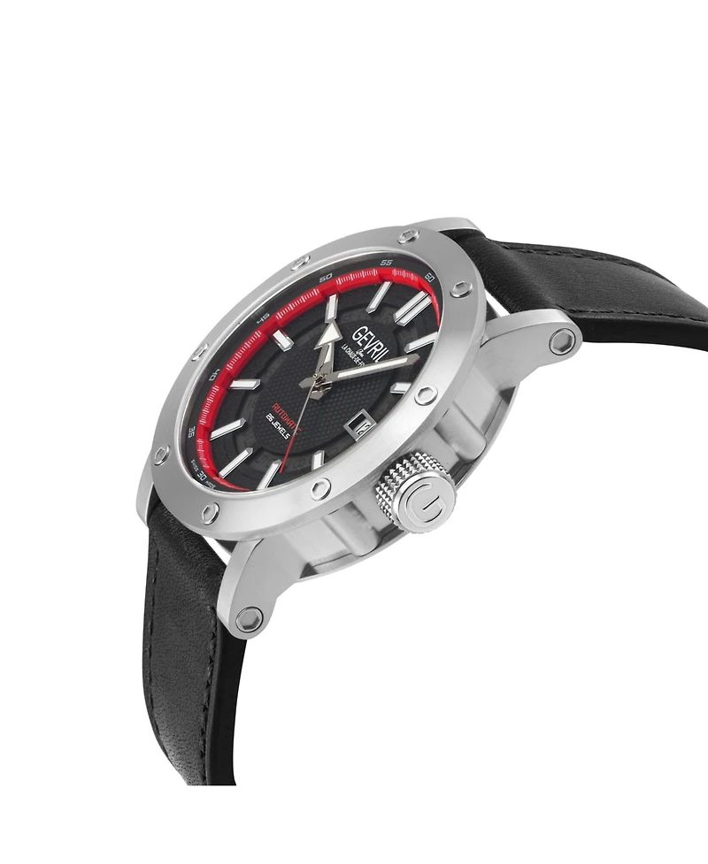 Gevril Men's Flat Iron Swiss Automatic Black Leather Strap Watch