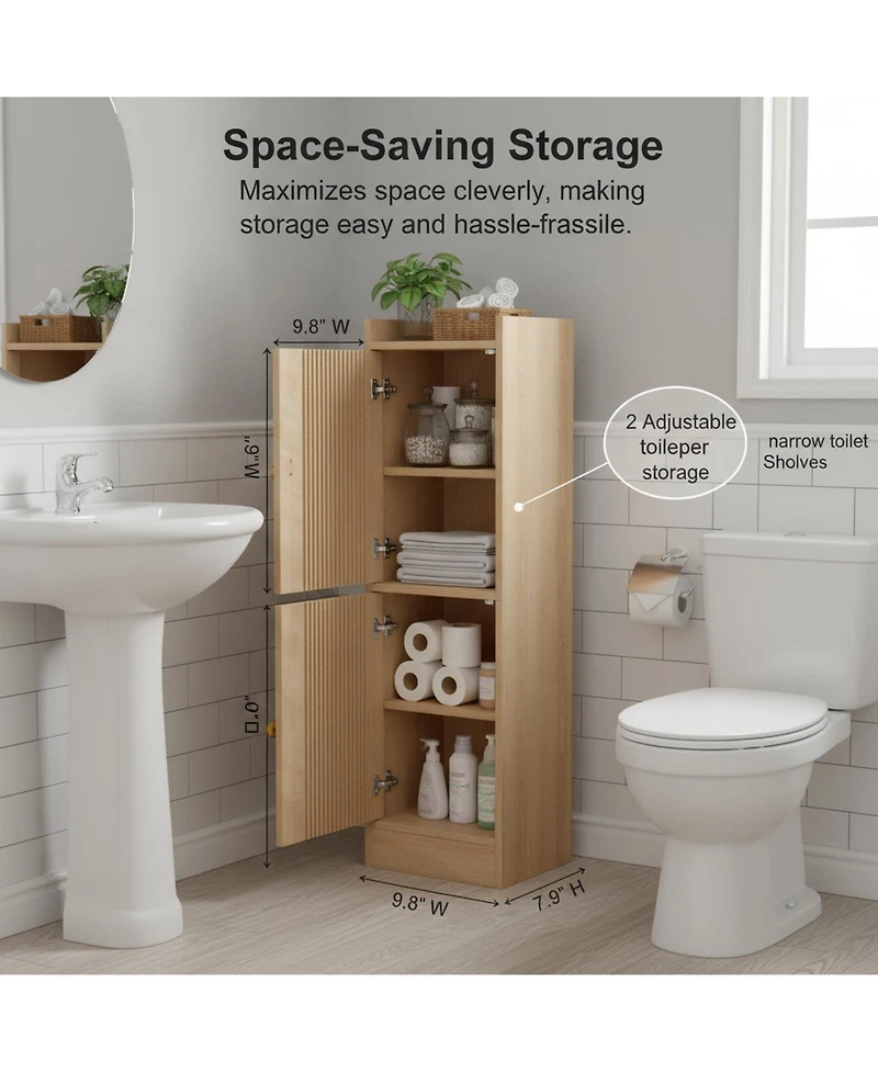 Yigii Small Bathroom Storage Cabinet Farmhouse Floor 2 Adjustable Shelves Double Doors Slim Narrow Toilet Paper Organizer