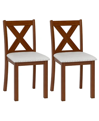 Gymax Wooden Dining Chair Set of 2 w/Acacia Wood Legs Padded Seat Curved Back