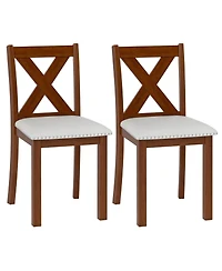 Gymax Wooden Dining Chair Set of 2 w/Acacia Wood Legs Padded Seat Curved Back