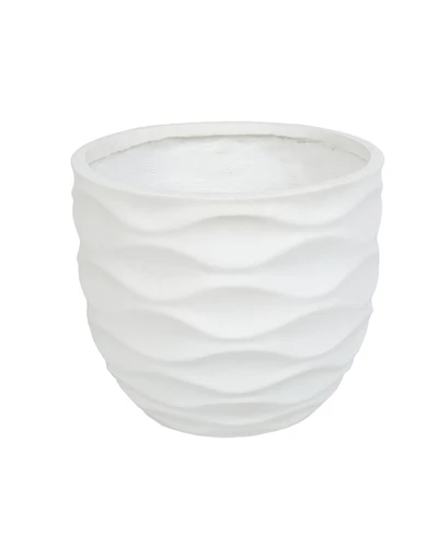 LuxenHome 17.4-Inch Round Waves MgO Planter, White