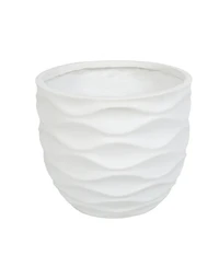 LuxenHome 17.4-Inch Round Waves MgO Planter, White