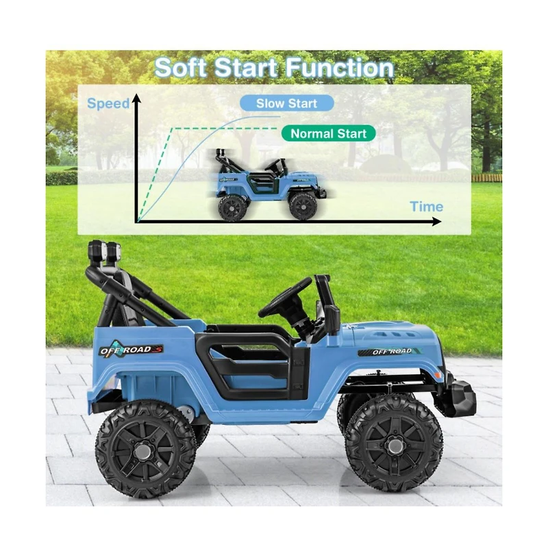 Hongge 12V Kids Ride on Truck Car with Remote Control Threaded Wheels and 3 Speeds