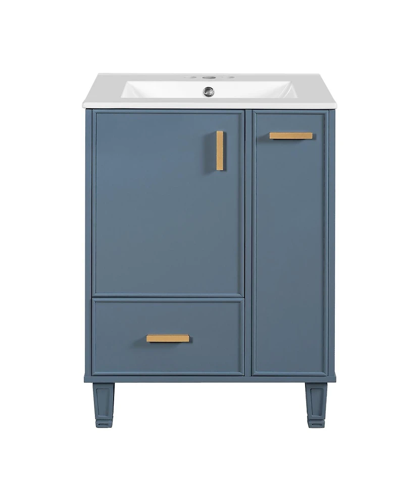 Sillysis 24" Bathroom Vanity with Ceramic Sink, Deep Drawer and Pull Out Basket