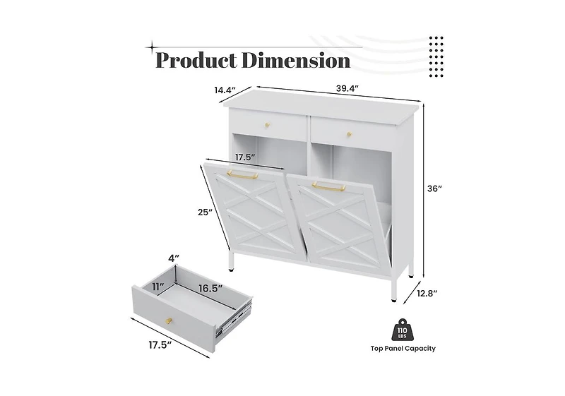 Aecojoy Double Tilt Out Trash Can Cabinet, 20 Gallon Metal Proof Trash Can with 2 Drawers