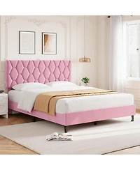 gaomon Bed Frame with Upholstered Headboard, Frame, Heavy-Duty Platform Strong Wood Slats, No Box Spring Needed