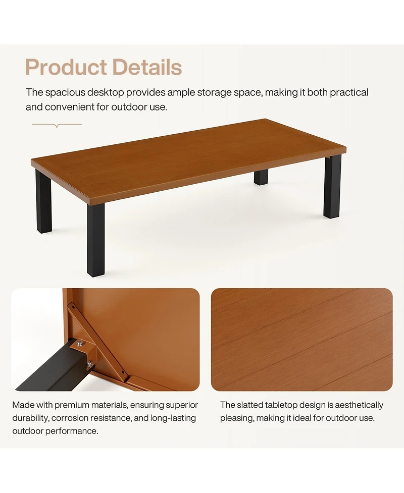 Tribesigns Rectangular Outdoor Coffee Table, Aluminum Patio Coffee Table with Rust-Resistant Frame, Modern Outdoor Table for Patio, Garden, Backyard