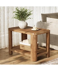 Tribesigns Solid Wood End Table Set of 2, Farmhouse Side Table with 2-Tier Storage Shelf, Rectangle Bedside Nightstand, Accent Nightstand