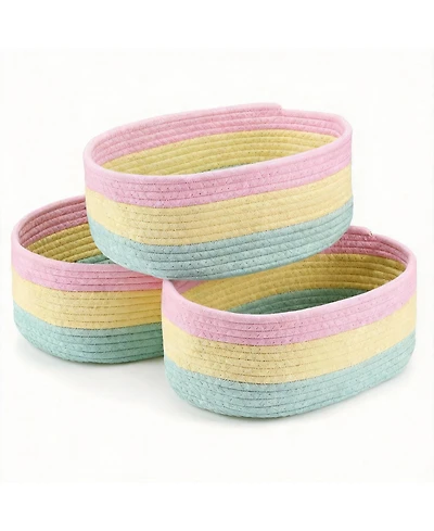 Yigii 3 Pastel Rainbow Unicorn Woven Rope Storage Baskets