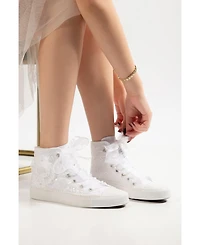 Forever & Always Shoes Women's Mariselle Pearl Lace Bridal High Top Sneaker