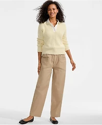 Lands' End Women's Herringbone Chino High Rise Relaxed Straight Drawstring Ankle Pants