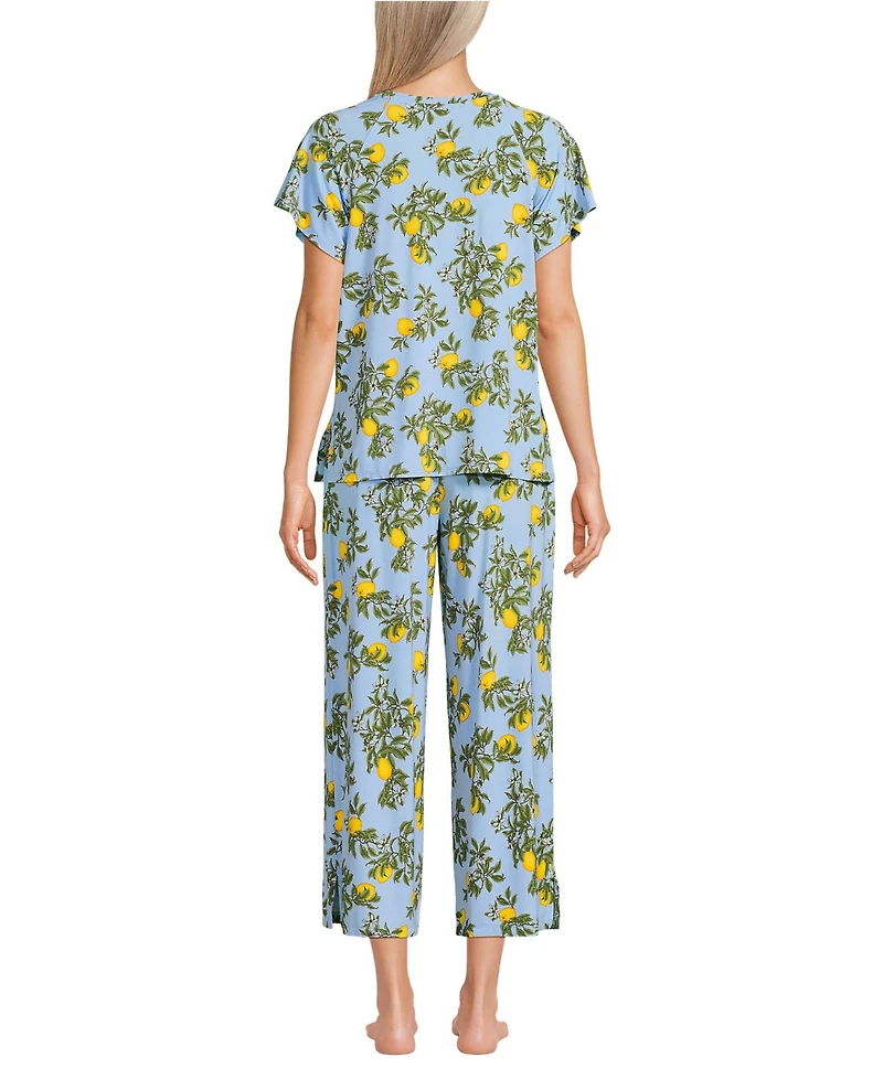 Lands' End Women's Cooling Pajama Set - Short Sleeve Top and Crop Pants