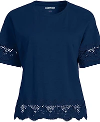 Lands' End Plus Short Sleeve Slub Jersey Cutwork T-Shirt
