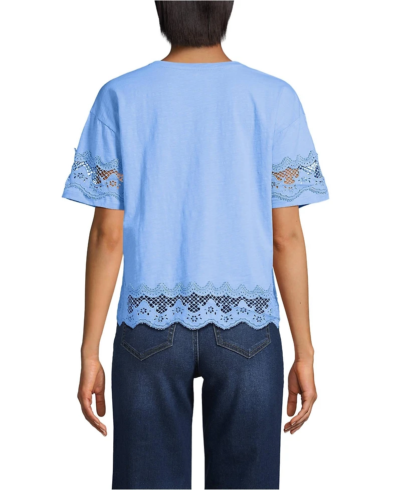 Lands' End Women's Short Sleeve Slub Jersey Cutwork T-Shirt