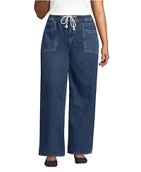 Lands' End Plus Lightweight Denim High Rise Relaxed Straight Pull On Pocket Jeans