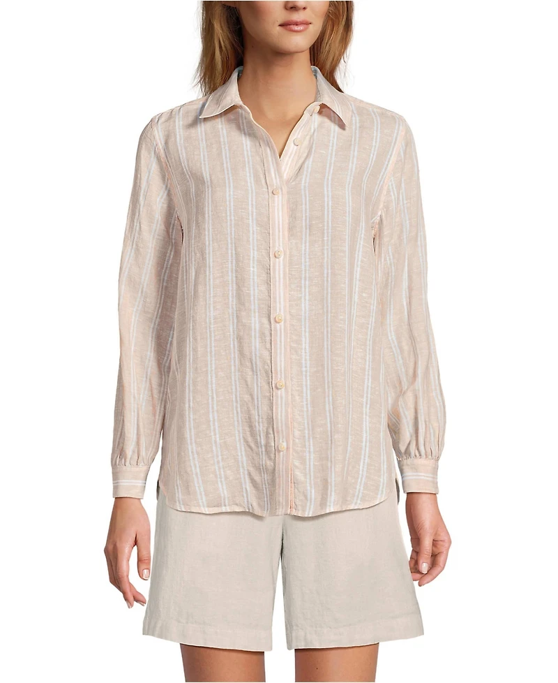 Lands' End Women's Linen Long Sleeve Feminine Shirt