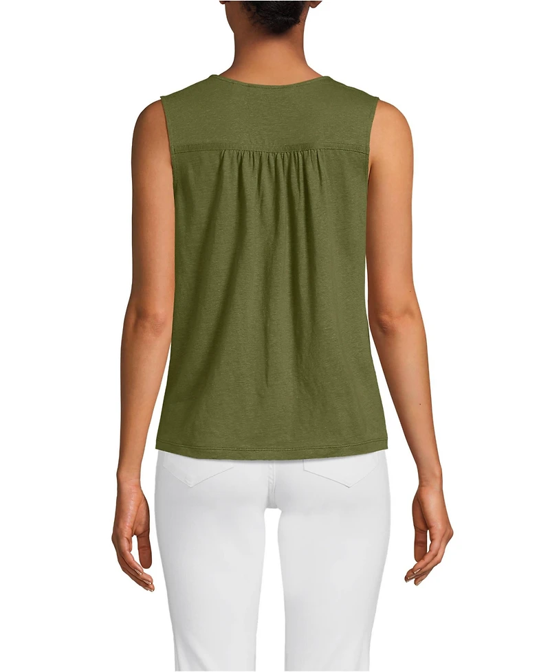 Lands' End Women's Linen Blend Smocked Flowy Tank