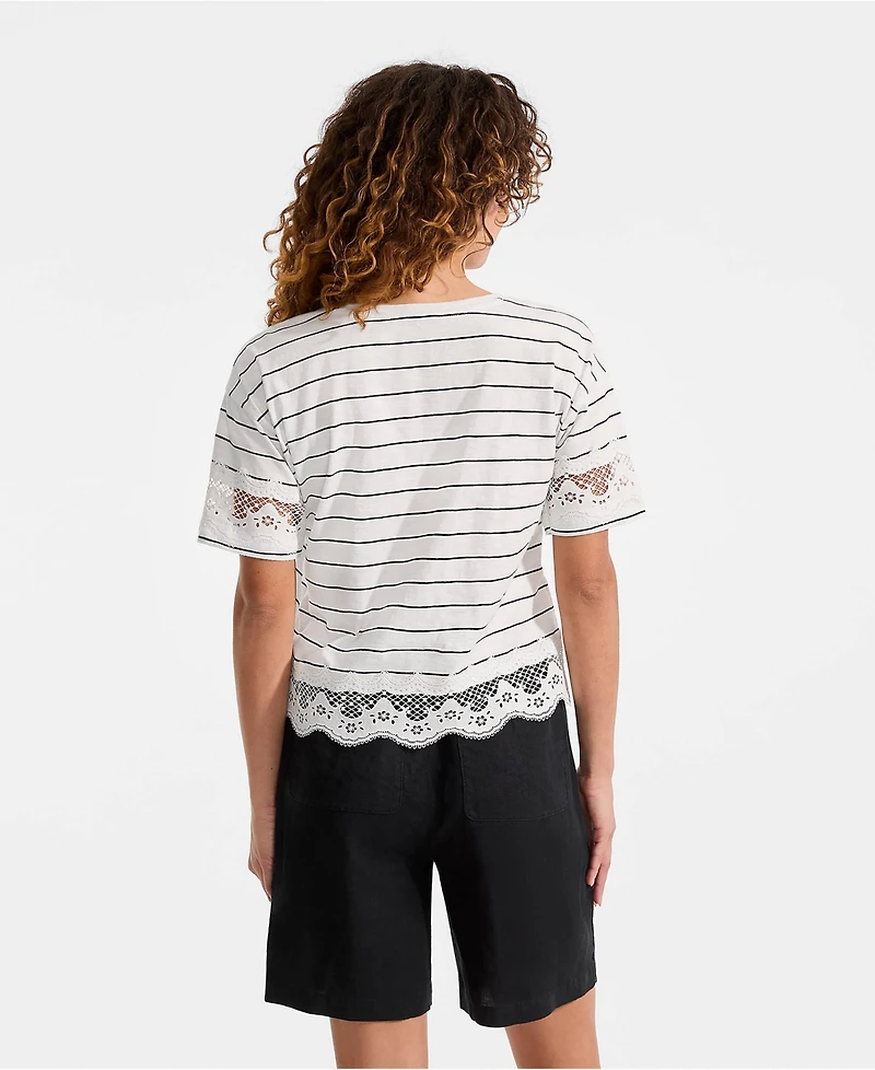 Lands' End Petite Short Sleeve Slub Jersey Cutwork T-Shirt
