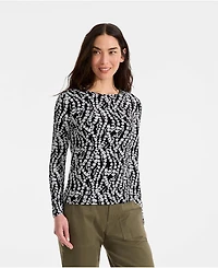 Lands' End Women's Long Sleeve Crewneck Garden Tee - Sunshade Upf 50 Quick Dry