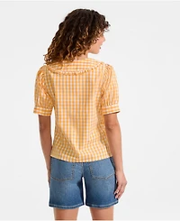 Lands' End Women's Carefree Cotton Puff Sleeve Statement Collar Shirt