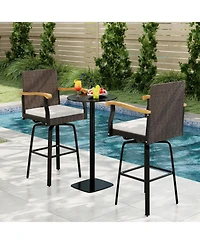 Gymax Pcs Outdoor Rattan 360 degree Swivel Bar Stool w/ Removable Cushion Footrests