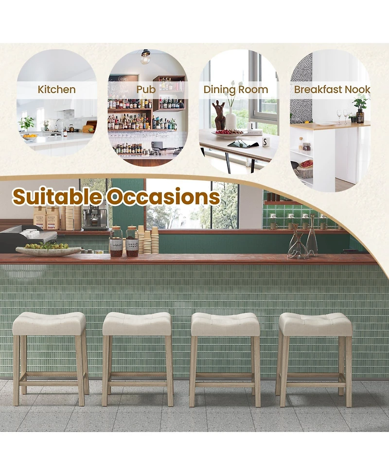 Gymax 24'' Bar Stools Set of 2 w/ Footrest Rubber Wood Frame for Kitchen Island