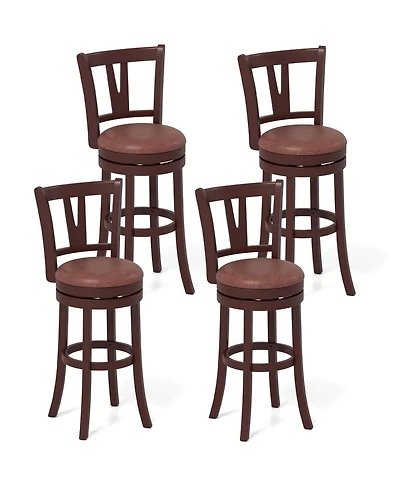 Gymax 30'' Bar Height Swivel Barstools Set of 4 High Backs and Footrests Solid Wood