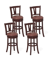 Gymax 30'' Bar Height Swivel Barstools Set of 4 High Backs and Footrests Solid Wood