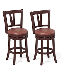 Gymax 26'' Counter Height Swivel Barstools Set of 2 High Backs and Footrests Solid Wood
