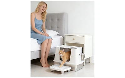 Zeus and Ruta Xl Stainless Steel Litter Box 100D Flip Top Scoop Step TopSide Entry Enclosed Big Cat