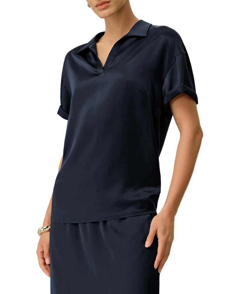 Lilysilk Women's Washable Silk Charmeuse Polo Top