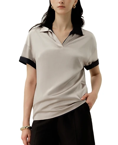 Lilysilk Women's Washable Silk Charmeuse Polo Top