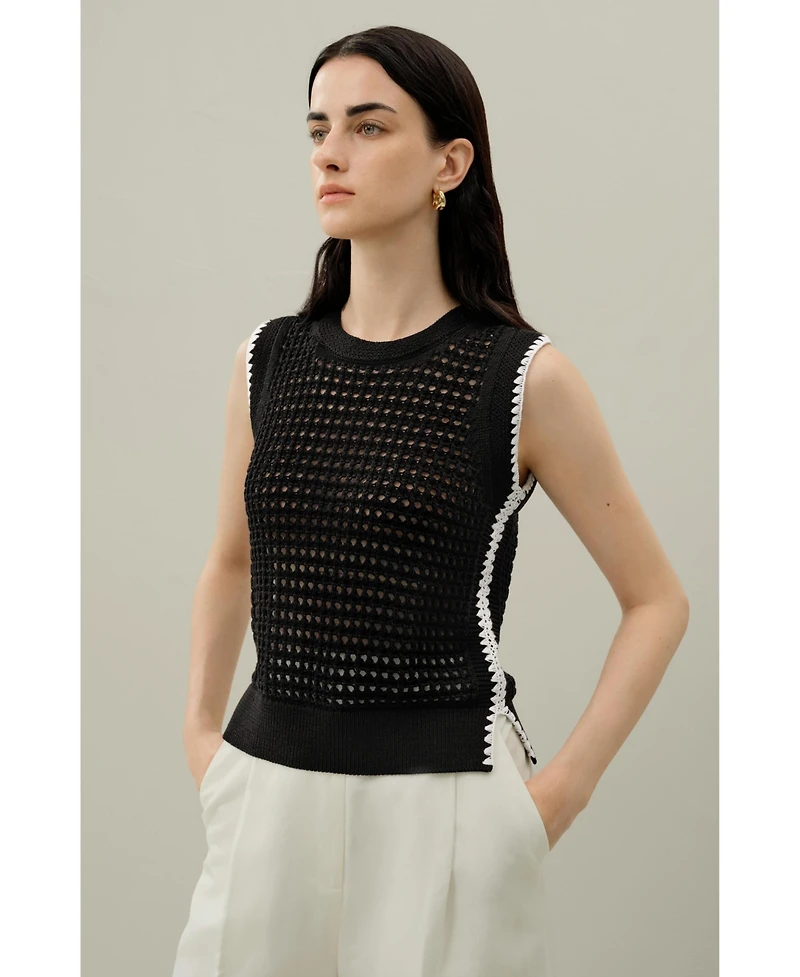 Lilysilk Women's Toscana Pointelle Embroidered Vest