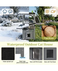 Zeus and Ruta 4 Tiers Outdoor Cat House Weatherproof Tree Tower With Waterproof Roof 2 Doors Multi Level Play