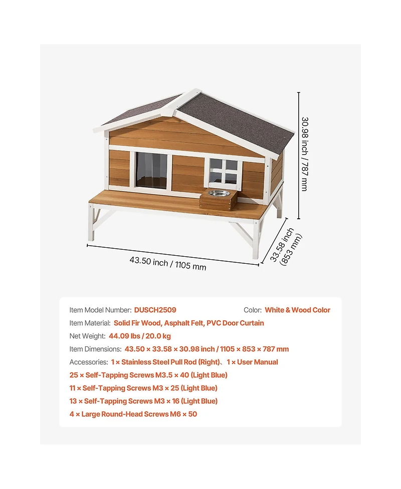 Zeus and Ruta Wooden Insulated Cat House Elevated Winter Shelter With Large Platform Waterproof Outdoor Condo