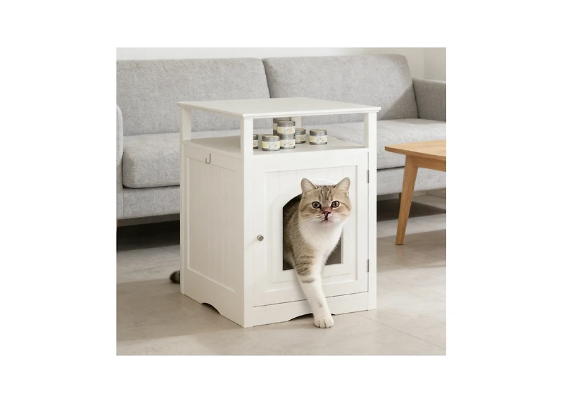 Zeus and Ruta Modern Cat Litter Box Enclosure Wooden Indoor Furniture With Storage Shelf Hidden Cabinet Side Table