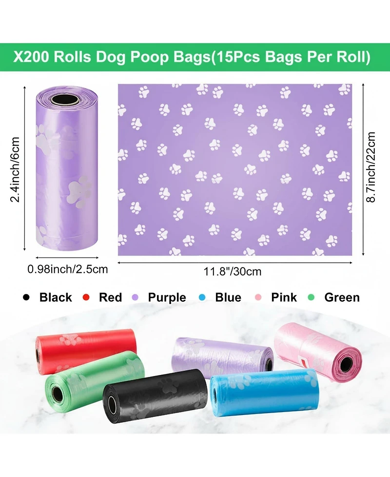 Aronkl 3000 Counts 200 Rolls Dog Poop Bags Plastic Waste Bags Disposable Paw Print