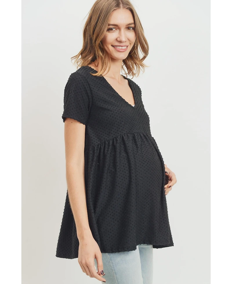Hello Miz Maternity Swiss Dot V-Neck Empire Waist Short Sleeve Top